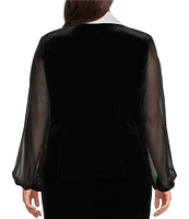 Alex Evenings Plus Size Long Sleeve Collared Side Button Velvet Blouse