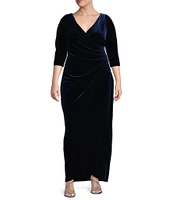 Alex Evenings Plus Size Long Sleeve V-Neck Tulip Hem Velvet Dress