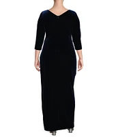 Alex Evenings Plus Size Long Sleeve V-Neck Tulip Hem Velvet Dress