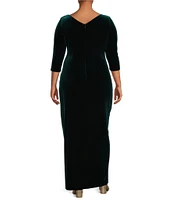 Alex Evenings Plus Size Long Sleeve V-Neck Tulip Hem Velvet Dress