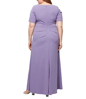 Alex Evenings Plus Size Long Stretch Crepe Square Neck Dress