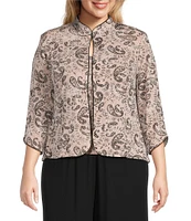 Alex Evenings Plus Size Mandarin Neck 3/4 Sleeve Glitter Paisley Twinset