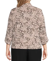 Alex Evenings Plus Size Mandarin Neck 3/4 Sleeve Glitter Paisley Twinset