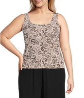 Alex Evenings Plus Size Mandarin Neck 3/4 Sleeve Glitter Paisley Twinset