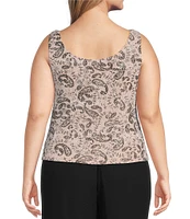 Alex Evenings Plus Size Mandarin Neck 3/4 Sleeve Glitter Paisley Twinset