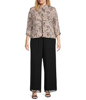 Alex Evenings Plus Size Mandarin Neck 3/4 Sleeve Glitter Paisley Twinset
