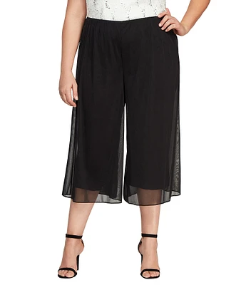 Alex Evenings Plus Size Mesh Mid Rise Wide Leg Crop Pant