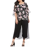 Alex Evenings Plus Size Mesh Mid Rise Wide Leg Crop Pant