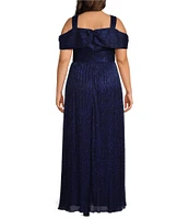 Alex Evenings Plus Size Metallic Knit V-Neck Sleeveless Cold Shoulder A-Line Dress