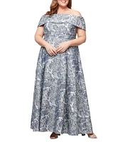 Alex Evenings Plus Size Off-The-Shoulder Floral Jacquard Ballgown