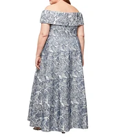 Alex Evenings Plus Size Off-The-Shoulder Floral Jacquard Ballgown