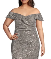 Alex Evenings Plus Size Off the Shoulder Short Sleeve Sequin Lace Gown
