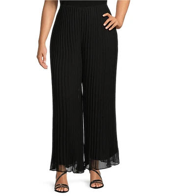 Alex Evenings Plus Size Pleated Chiffon Wide Leg Flowy Pants