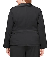 Alex Evenings Plus Size Satin Collar V-Neck Long Sleeve Crepe Tuxedo Blouse