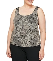 Alex Evenings Plus Size 3/4 Sleeve Glitter Printed 2-Piece Twin Set