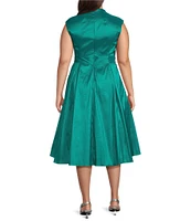 Alex Evenings Plus Size Stretch Taffeta V-Neck Cap Sleeve Tie Sash A-Line Midi Dress