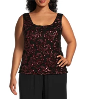 Alex Evenings Plus Size Stretch Tulle Scoop Neck 3/4 Sleeve Embroidered Sequin 2-Piece Twinset