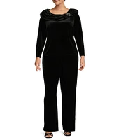 Alex Evenings Plus Size Stretch Velvet Flat Front Straight Leg Pull-On Pants