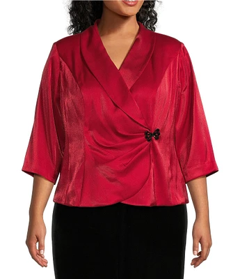 Alex Evenings Plus Size V-Neck 3/4 Sleeve Beaded Bow Shimmer Wrap Blouse