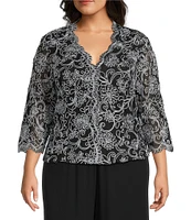 Alex Evenings Plus Size V-Neck Scalloped Lace Lined Embroidered Top