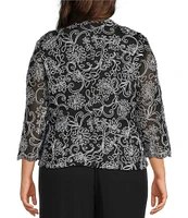 Alex Evenings Plus Size V-Neck Scalloped Lace Lined Embroidered Top