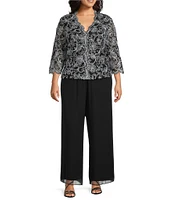 Alex Evenings Plus Size V-Neck Scalloped Lace Lined Embroidered Top