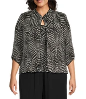 Alex Evenings Plus Size Zebra Metallic Knit Mandarin Neck 3/4 Sleeve Twin Set