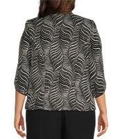 Alex Evenings Plus Size Zebra Metallic Knit Mandarin Neck 3/4 Sleeve Twin Set