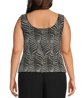 Alex Evenings Plus Size Zebra Metallic Knit Mandarin Neck 3/4 Sleeve Twin Set