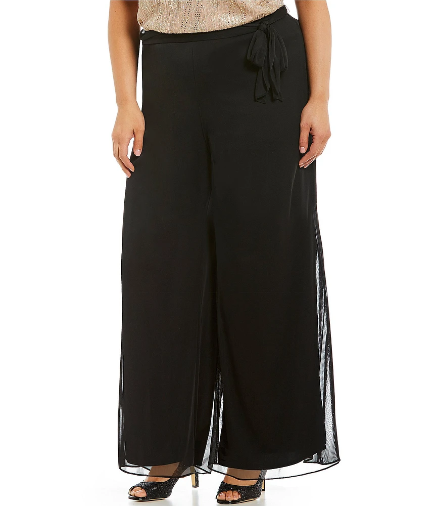 Alex Evenings Plus Size Tie-Detail Mesh Wide Leg Pants