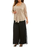 Alex Evenings Plus Size Tie-Detail Mesh Wide Leg Pants