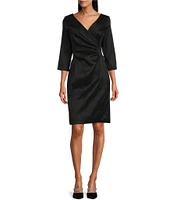 Alex Evenings Portrait Collar 3/4 Sleeve Ruched Waist Stretch Taffeta Sheath Cocktail Dress