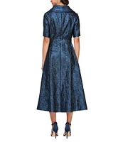 Alex Evenings Portrait Collar Dress Short Sleeve Tie Waist Jacquard Fit And Flare Dress