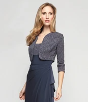 Alex Evenings Ruched 3/4 Sleeve Scoop Neck 2-Piece Glitter Jacket Dress