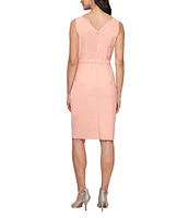 Alex Evenings Surplice V-Neck Sleeveless Ruched Brooch Sheath Dress