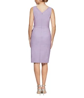 Alex Evenings Surplice V-Neck Sleeveless Ruched Brooch Sheath Dress