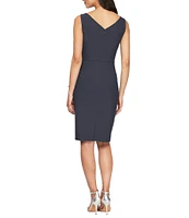 Alex Evenings Surplice V-Neck Sleeveless Ruched Brooch Sheath Dress