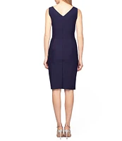 Alex Evenings Surplice V-Neck Sleeveless Ruched Brooch Sheath Dress