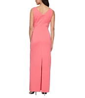 Alex Evenings Scuba Crepe V Neck Sleeveless Beaded Hip Detail Cascading Ruffle Gown