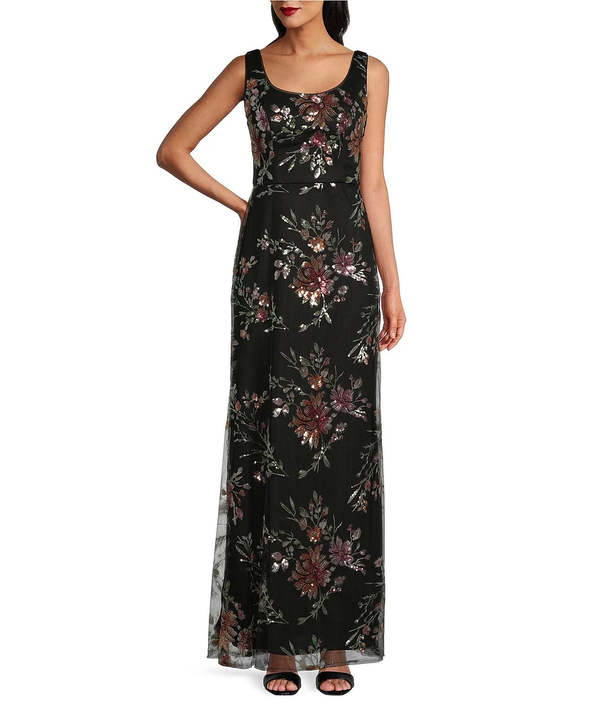 Alex Evenings Sequin Floral Scoop Neck Sleeveless Sheath Dress