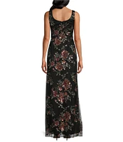 Alex Evenings Sequin Floral Scoop Neck Sleeveless Sheath Dress