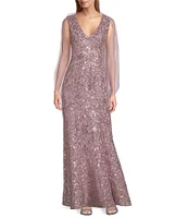 Alex Evenings Sequin Lace V Neck Sleeveless Sheath Gown