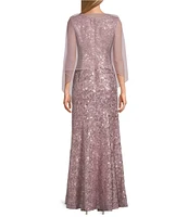 Alex Evenings Sequin Lace V Neck Sleeveless Sheath Gown