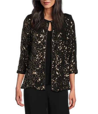 Alex Evenings Sequin V-Neck 3/4 Sleeve Mock Twinset