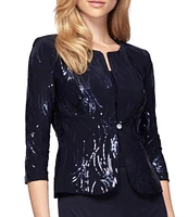 Alex Evenings Square Neck 3/4 Sleeve Sequin Waves 2-Piece Midi Jacket Dress