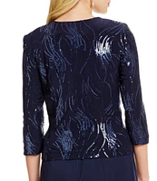 Alex Evenings Square Neck 3/4 Sleeve Sequin Waves 2-Piece Midi Jacket Dress