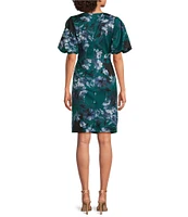 Alex Evenings Short Puff Sleeve Square Neck Floral Dress