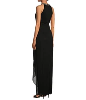 Alex Evenings Sleeveless Beaded Halter Neck Cascading Ruffle Detail Mesh Dress