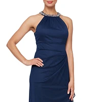 Alex Evenings Sleeveless Beaded Halter Neck Cascading Ruffle Detail Mesh Dress