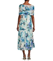 Alex Evenings Sleeveless Cowl Neck Floral Chiffon Sheath Dress Set